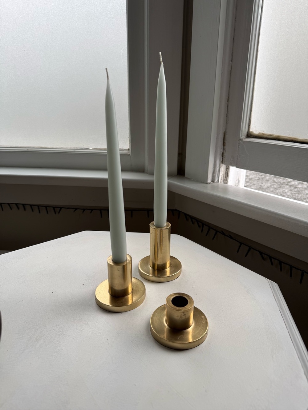 Pottery Barn brass taper holders set